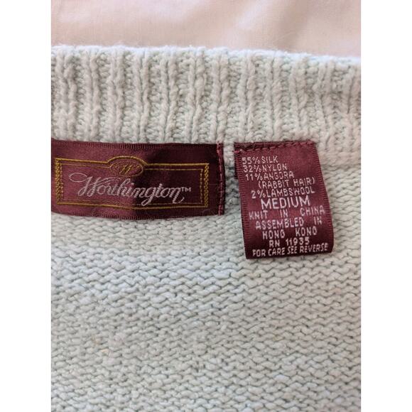 Vintage Pearl Beaded sparkle ice blue Cardigan Sz. M Silk Angora. Soft Girl - Picture 5 of 7